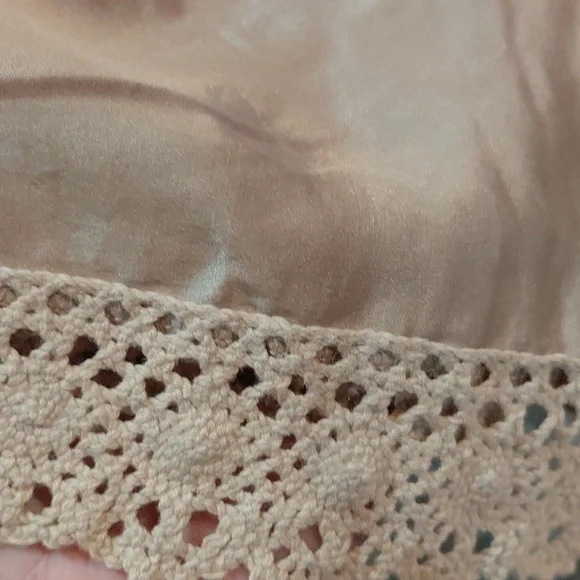 100% Silk Beige Satin Embroidered Tie-Front Top - Picture 5 of 13